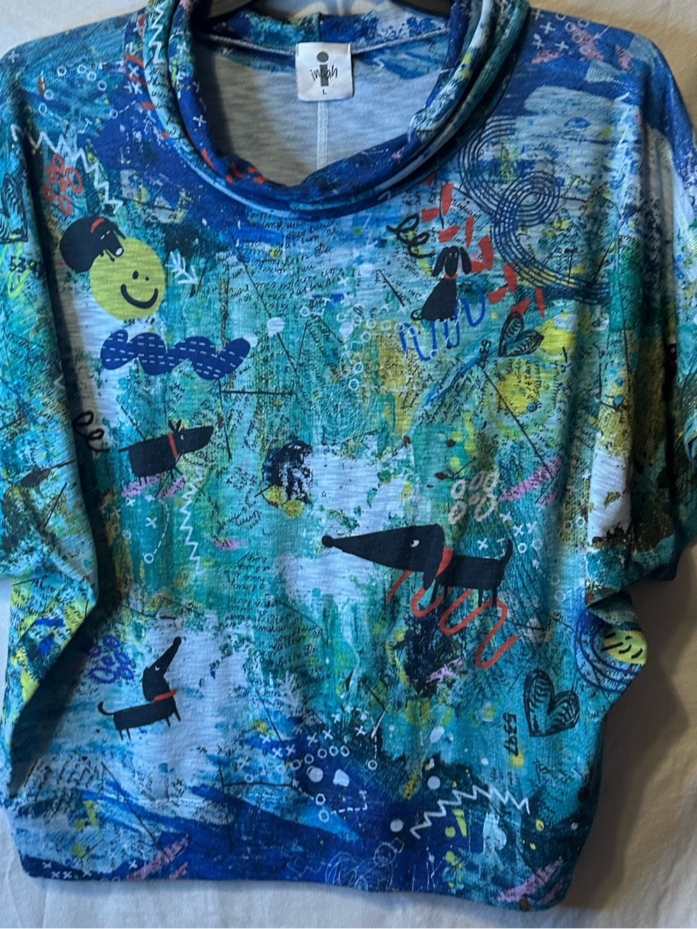 Girls' Blue Graphic Dachshund Print Top
